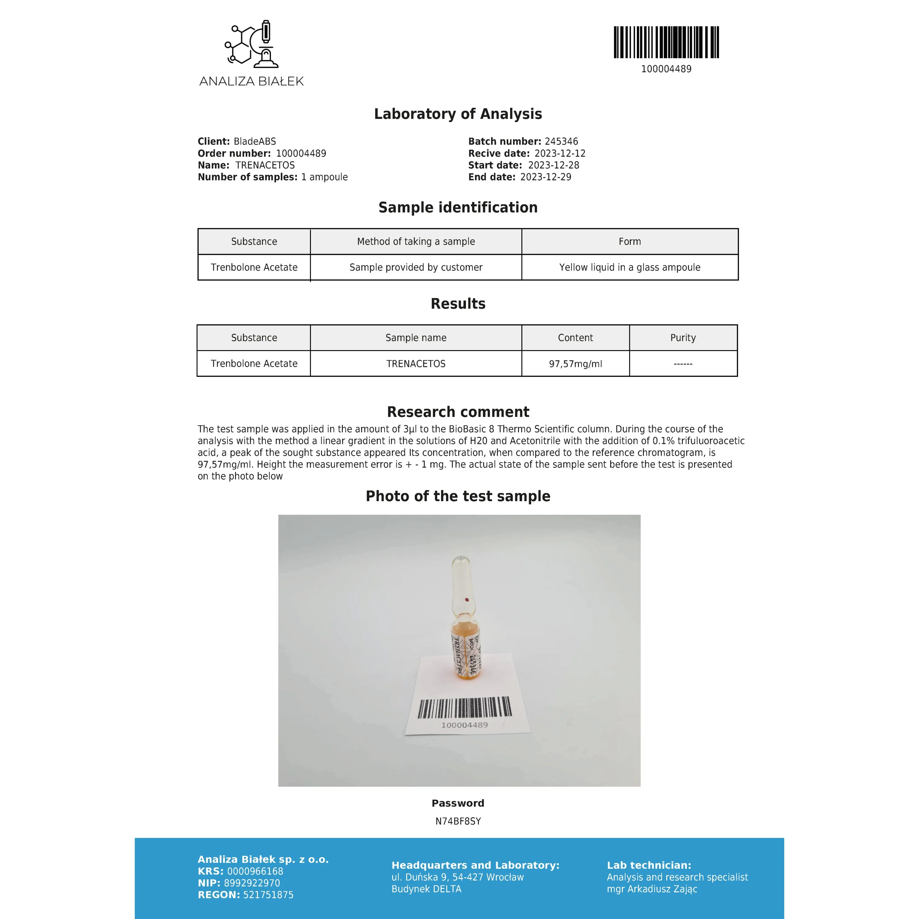 Trenacetos 100 mg/ml (acetato de trembolona) frasco de 10 ml